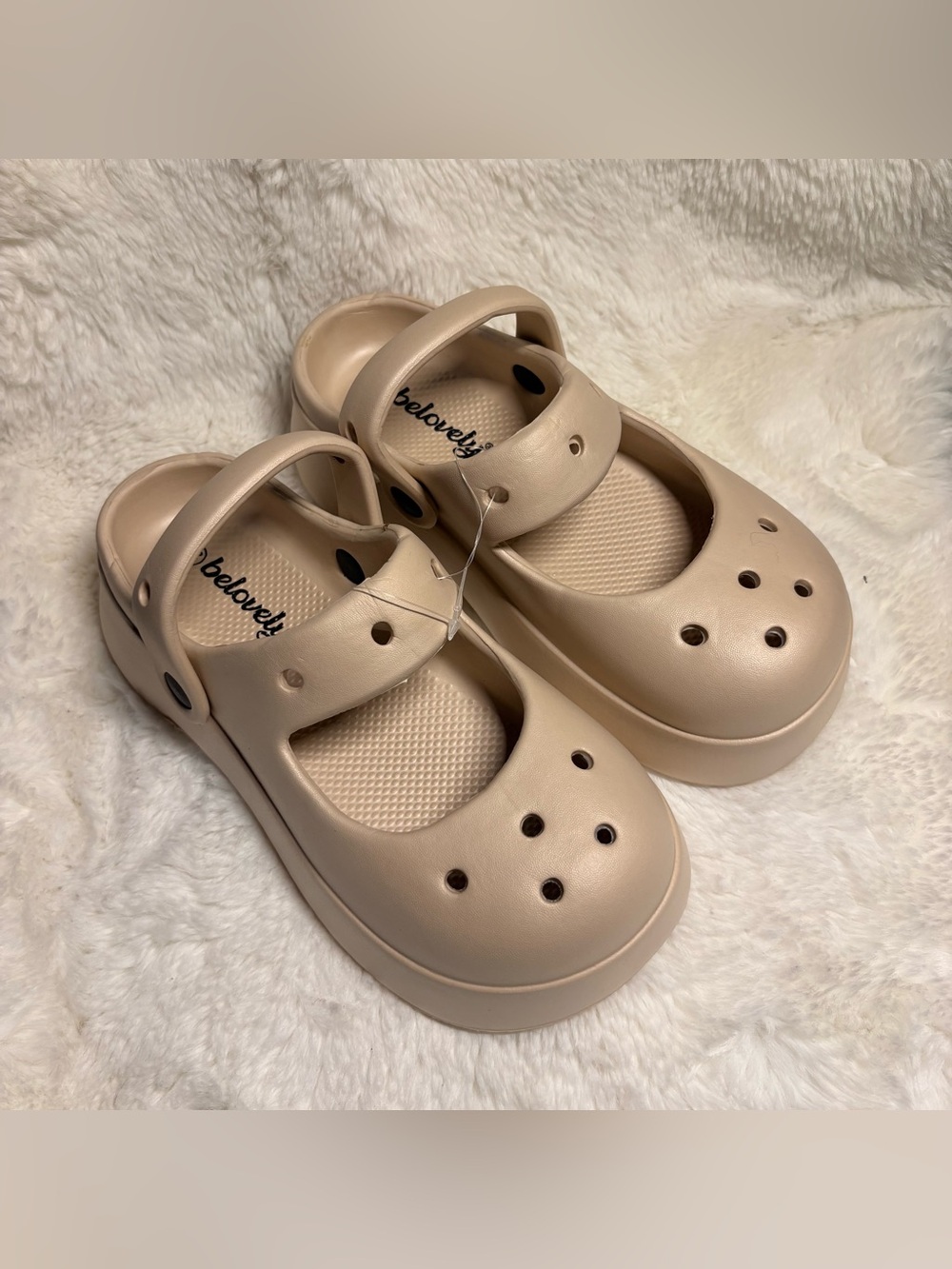 Belovely, Mary Jane Themed Cream Croc Shoes, NWOT